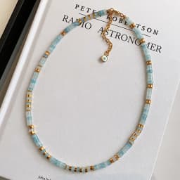 Minar Bohemian Mix Color Natural Stone Aquamarine Beads Beaded Necklace for Women 24K Real Gold Plated Brass Chain Strand Choker