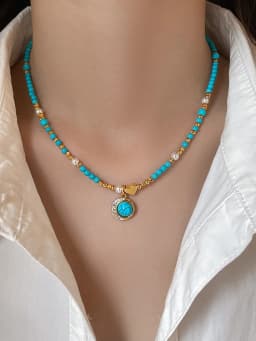 2025 new design fashion jewelry retro natural blue stone zircon pendant necklace elegant women's daily work accessories