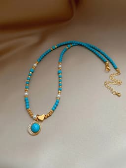 2025 new design fashion jewelry retro natural blue stone zircon pendant necklace elegant women's daily work accessories