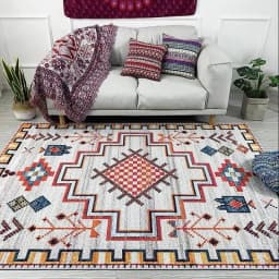 VIKAMA Bohemian Vintage Carpet for Living Room and Bedroom, Easy-to-Manage Ethnic Style Dining Room Rug, Home Decoration