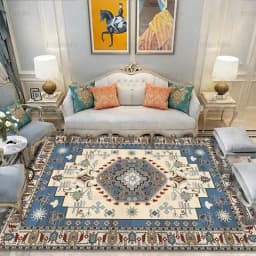 VIKAMA Bohemian Vintage Carpet for Living Room and Bedroom, Easy-to-Manage Ethnic Style Dining Room Rug, Home Decoration
