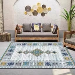 VIKAMA Bohemian Vintage Carpet for Living Room and Bedroom, Easy-to-Manage Ethnic Style Dining Room Rug, Home Decoration