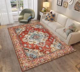 VIKAMA Bohemian Vintage Carpet for Living Room and Bedroom, Easy-to-Manage Ethnic Style Dining Room Rug, Home Decoration