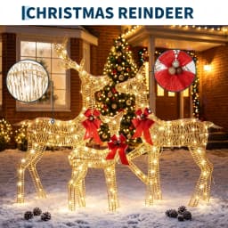3-Piece Lighted Christmas Reindeer Decoration Set, 360 LED Plug-in Light Up Deer Family Holiday Decor, Indoor Outdoor Christmas Ornaments for Front Yard Porch