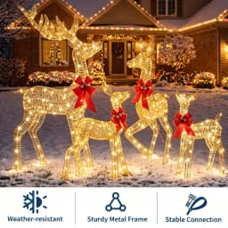 3-Piece Lighted Christmas Reindeer Decoration Set, 360 LED Plug-in Light Up Deer Family Holiday Decor, Indoor Outdoor Christmas Ornaments for Front Yard Porch