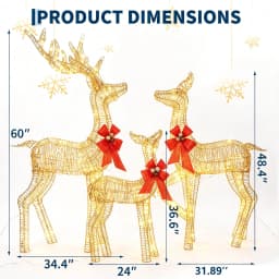 3-Piece Lighted Christmas Reindeer Decoration Set, 360 LED Plug-in Light Up Deer Family Holiday Decor, Indoor Outdoor Christmas Ornaments for Front Yard Porch