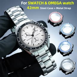 Stainless Steel Moon Watch Case Mod Kit for SWATCH & OMEGA Moonswatch 42mm Dial Metal Case Bracelet Watch Accessories NO Movemen