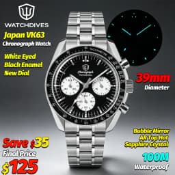 Watchdives WD1863 New 39Mm VK63 Mecha-Quartz Chronograph Watch Bubble Sapphire AR Luminous 100M Waterproof Sports Men Wristwatch