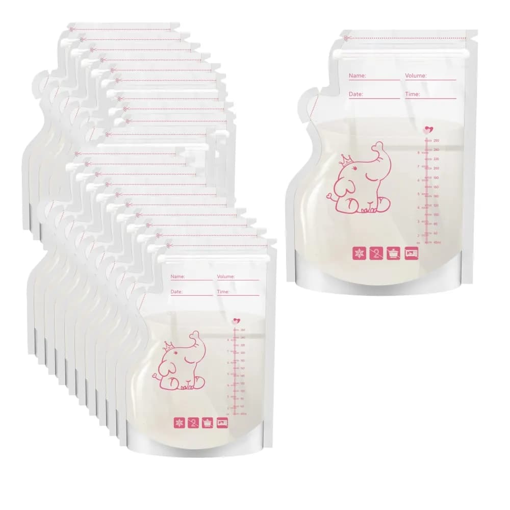 50pcs Breast Milk Storage Bags Pre Sterilized Leak Proof BPA Free Pouches Disposable Breastmilk Storage Pumping Freezing Elephan