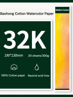 Baohong 100% Cotton Watercolor Paper 20 Sheets 32K 16K Artist Drawing Paper Acuarela Art Student School Supplies Painting Paper