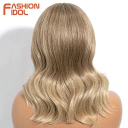 FASHION IDOL 14inch/35cm Short Bob Wig Body Wave Lace Wigs For Women Synthetic Cosplay Wigs Ombre Blonde Highligh Lace Front Wig