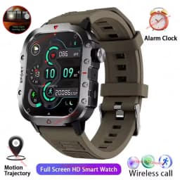 Rugged Military Smart Watch Men's Outdoor Watch LED Flashlight 2.01'' HD Touch Screen Voice Bluetooth Call Smartwatch Gifts HT30