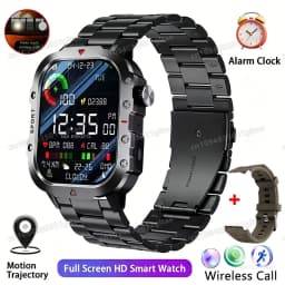 Rugged Military Smart Watch Men's Outdoor Watch LED Flashlight 2.01'' HD Touch Screen Voice Bluetooth Call Smartwatch Gifts HT30