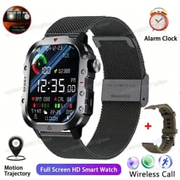 Rugged Military Smart Watch Men's Outdoor Watch LED Flashlight 2.01'' HD Touch Screen Voice Bluetooth Call Smartwatch Gifts HT30