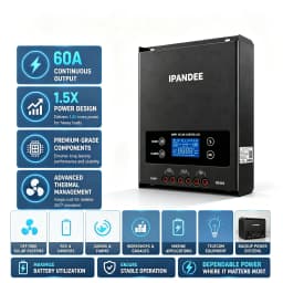 IPANDEE 60A MPPT Solar Charge Controller 12V 24V 36V 48V Auto, 99.9% Efficiency 200V Max PV Input, APP Monitoring Support Solar Panel Regulator for Lithium/Lead-Acid LCD Display RV Off-Grid