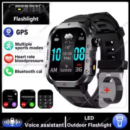 2026 New Military Smart Watch Men 3ATM Outdoor Sports Fitness Tracker Blood Pressure Health Monitoring BT Call GPS Smartwatch