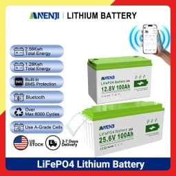 ANENJI 12.8V/25.6V 100AH LiFePO4 Lithium Battery Max.1280Wh 2560Wh Energy, Low Temperature Protection 24V 100AH Battery