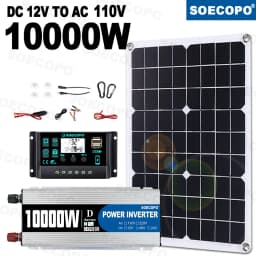 SOECOPO 10000W Solar System Kit, 500W Photovoltaic Solar Panel + 10000W Power Inverter + 100A Controller, DC 12V to AC 110V/220V, Complete with Cables, Clips & Suction Cups, Fast 2-8 Days US Delivery