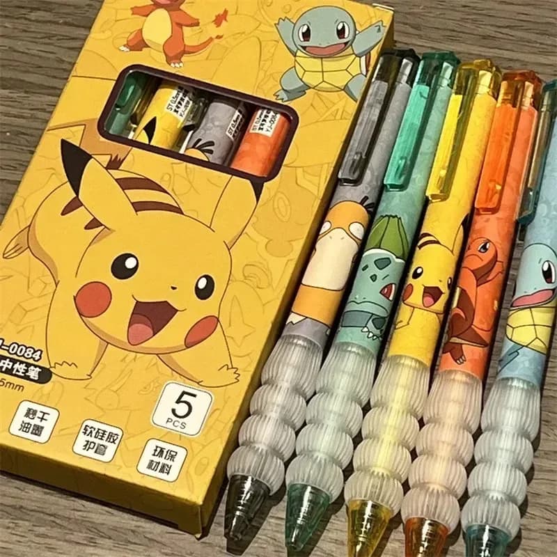 5Pcs Cute Anime Gel Pens Set, Kawaii Retractable Black Ink Pens, Student School Supplies Stationery Gift for Classroom Rew