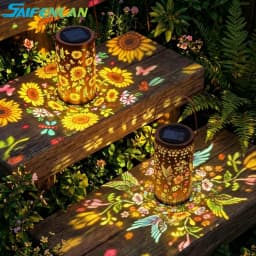 Colorful Solar Lanterns Sunflower Butterfly Hummingbird Outdoor Waterproof Multicolored LED Metal Hanging Lantern for Outside