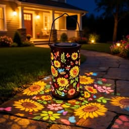 Colorful Solar Lanterns Sunflower Butterfly Hummingbird Outdoor Waterproof Multicolored LED Metal Hanging Lantern for Outside