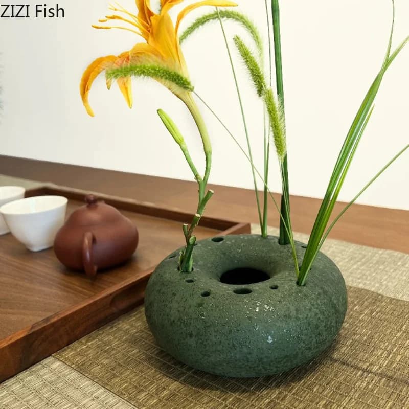 Japanese Wabi-sabi Ceramic Vase Kenzen Drying Landscape Flower Pots Table Decoration Flowers Arrangement Room Aesthetic Decor