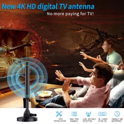 4K/1080P HD Digital TV Antenna with Signal Amplifier 480+ Miles Indoor Outdoor Antenna Magnetic Base VHF UHF Digital HD Aerial