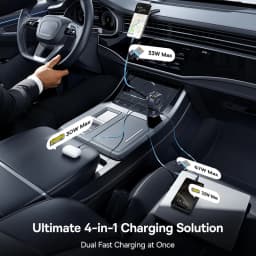 Baseus 100W Car Charger PD QC Fast Charging Dual Type-C Retractable Cable 4 ports 450°Rotation For Laptop Tablet iPhone Samsung