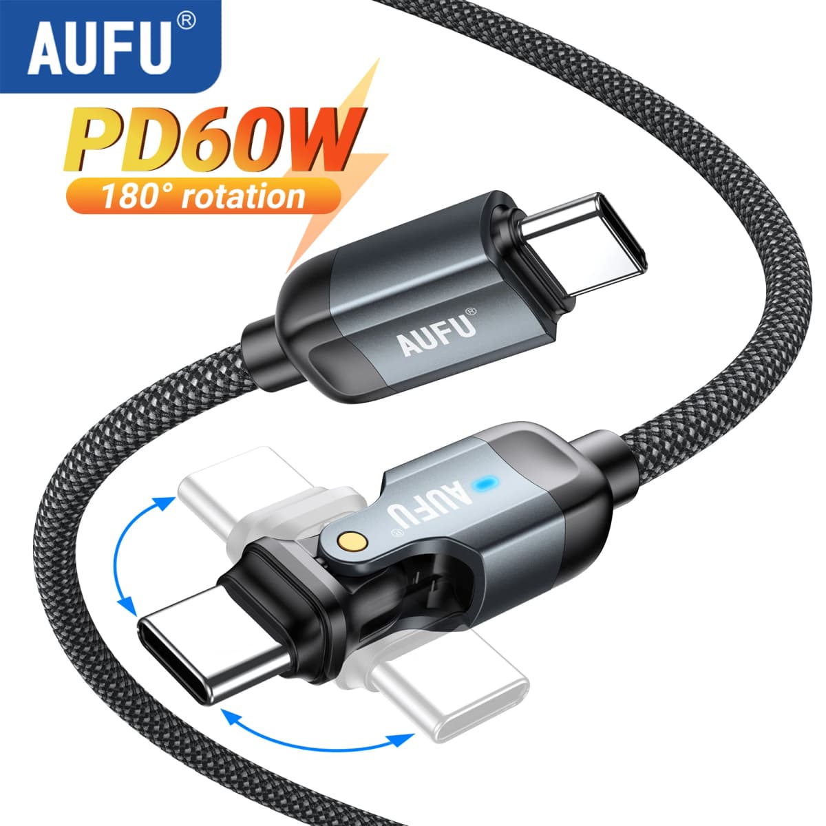 AUFU 60W Type C to Type C Cable For iPhone 17 Samsung S26 USB-C to USB-C Fast Charging Cable For Macbook Pro iPad Air Elbow Wire