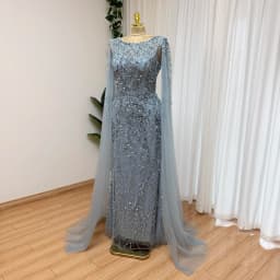 Eshaut&bridal Luxury Mermaid Evening Dress with Cape Sleeves for Women Elegant Beaded Formal Prom Wedding Party Gowns Customized