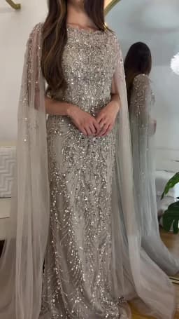 Eshaut&bridal Luxury Mermaid Evening Dress with Cape Sleeves for Women Elegant Beaded Formal Prom Wedding Party Gowns Customized