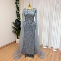 Eshaut&bridal Luxury Mermaid Evening Dress with Cape Sleeves for Women Elegant Beaded Formal Prom Wedding Party Gowns Customized