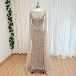 Eshaut&bridal Luxury Mermaid Evening Dress with Cape Sleeves for Women Elegant Beaded Formal Prom Wedding Party Gowns Customized