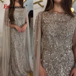 Eshaut&bridal Luxury Mermaid Evening Dress with Cape Sleeves for Women Elegant Beaded Formal Prom Wedding Party Gowns Customized