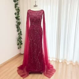 Eshaut&bridal Luxury Mermaid Evening Dress with Cape Sleeves for Women Elegant Beaded Formal Prom Wedding Party Gowns Customized