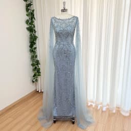 Eshaut&bridal Luxury Mermaid Evening Dress with Cape Sleeves for Women Elegant Beaded Formal Prom Wedding Party Gowns Customized