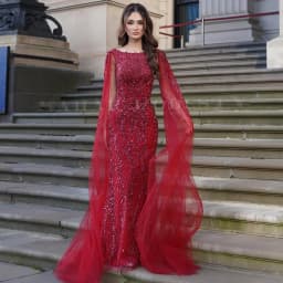 Eshaut&bridal Luxury Mermaid Evening Dress with Cape Sleeves for Women Elegant Beaded Formal Prom Wedding Party Gowns Customized