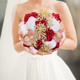 Customized Wedding Bouquet Bride Bridesmaid Leather Pink Crystal Silk Artificial Rose Handmade Wedding Props