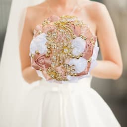 Customized Wedding Bouquet Bride Bridesmaid Leather Pink Crystal Silk Artificial Rose Handmade Wedding Props