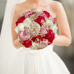 Customized Wedding Bouquet Bride Bridesmaid Leather Pink Crystal Silk Artificial Rose Handmade Wedding Props
