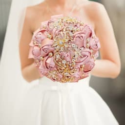Customized Wedding Bouquet Bride Bridesmaid Leather Pink Crystal Silk Artificial Rose Handmade Wedding Props