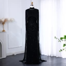 Sharon Said Dubai Nude Luxury Long Sleeves Muslim Evening Dress with Cape Women Wedding Special Occasion Gowns SS369A Customized