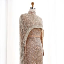 Sharon Said Dubai Nude Luxury Long Sleeves Muslim Evening Dress with Cape Women Wedding Special Occasion Gowns SS369A Customized