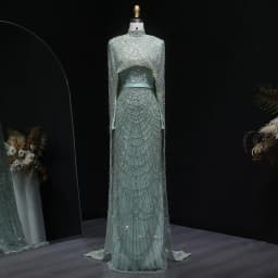 Sharon Said Dubai Nude Luxury Long Sleeves Muslim Evening Dress with Cape Women Wedding Special Occasion Gowns SS369A Customized