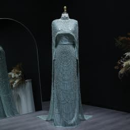 Sharon Said Dubai Nude Luxury Long Sleeves Muslim Evening Dress with Cape Women Wedding Special Occasion Gowns SS369A Customized
