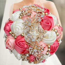 1pc/lot Pink and White Bridal And Bridesmaid Bouquets Rhinestones Silk Roses And Pearls Handmade Sisters Wedding Bouquets