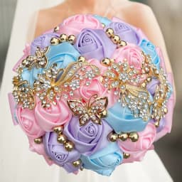 1pc/lot Pink and White Bridal And Bridesmaid Bouquets Rhinestones Silk Roses And Pearls Handmade Sisters Wedding Bouquets