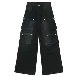 Y2K Street Men Baggy Cargo Jeans Vintage Acid Wash Wide Leg Denim Pants Multi Flap Pockets Grunge Workwear Loose Trousers