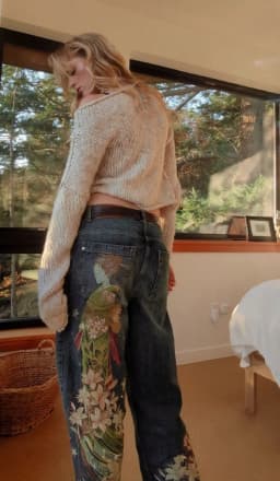 Art Harajuku Embroidered Japanese Baggy Denim Jeans Streetwear Y2k Jean Women High Waist Wide Trouser Skateboard Pants