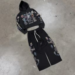 Trendy Y2K Mens Street Black Zip Up Hoodie Unisex with Religious Pattern Multi Element Print for Niche Youth Express Personality